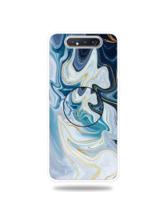 Cover Galaxy A80 TPU Marmo Verde Scuro con Supporto Oro line Blu