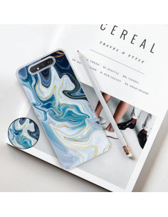 Cover Galaxy A80 TPU Marmo Verde Scuro Oro line Blu | Melacompro 2