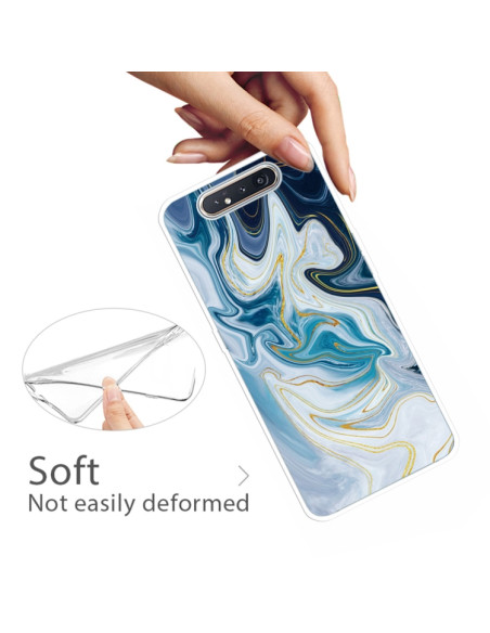 Cover Galaxy A80 TPU Marmo Verde Scuro Oro line Blu | Melacompro