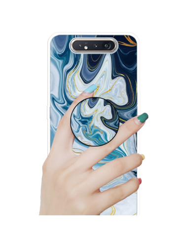 Cover Galaxy A80 TPU Marmo Verde Scuro Oro line Blu | Melacompro