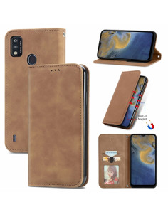 Cover ZTE A51 Pelle Rossa Flip Portafoglio Marrone