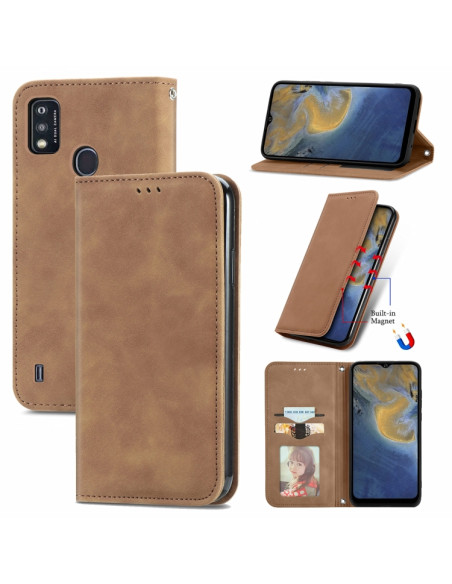 Cover ZTE A51 Pelle Rossa Flip Marrone | Melacompro