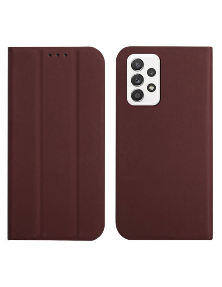 Cover Galaxy A72 5G Pelle Grigia Flip Marrone | Melacompro