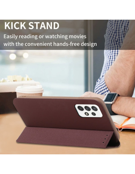 Cover Galaxy A72 5G Pelle Grigia Flip Marrone | Melacompro