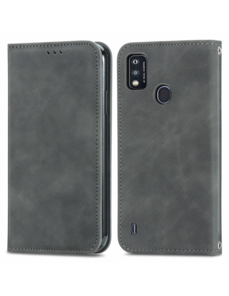 Cover ZTE A51 Pelle Rossa Flip Grigio | Melacompro