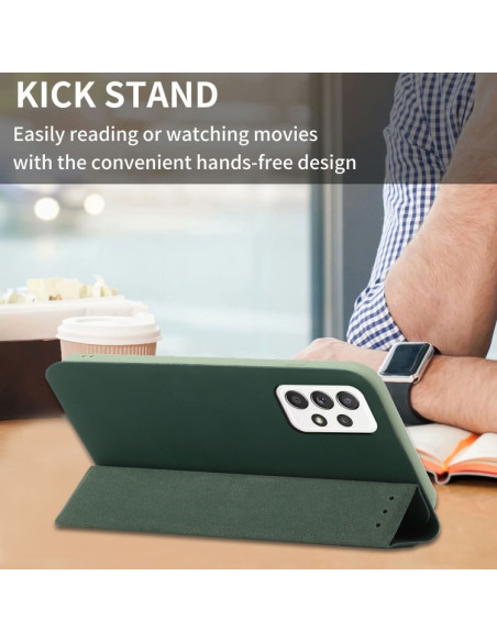 Cover Galaxy A72 5G Pelle Grigia Flip Deep Verde | Melacompro