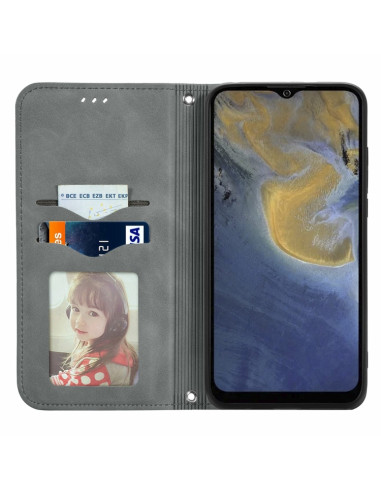 Cover ZTE A51 Pelle Rossa Flip Grigio | Melacompro