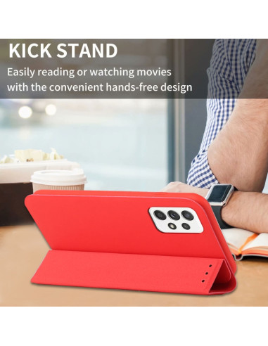 Cover Galaxy A72 5G Pelle Grigia Flip Rosso | Melacompro
