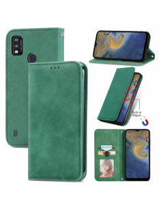 Cover ZTE A51 Pelle Rossa Flip Portafoglio Verde