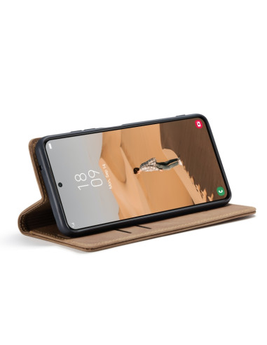 Cover Galaxy S22+ Pelle PU Blu Marrone | Melacompro