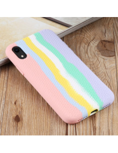 Cover iPhone XR Silicone Rosa Arcobaleno Texture Rainbow Rosa