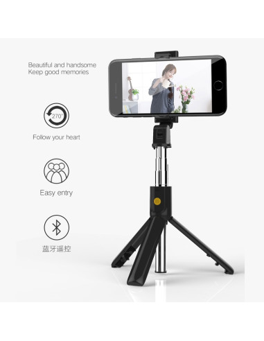 Selfie Stick Treppiede Luce Bluetooth Nero | Melacompro