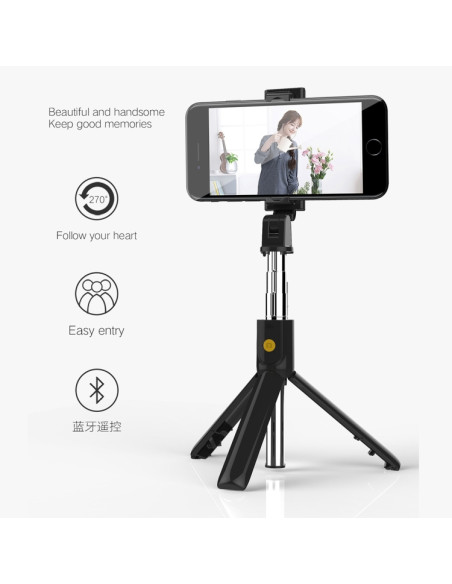 Selfie Stick Treppiede Luce Bluetooth Nero | Melacompro