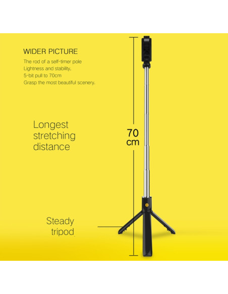 Selfie Stick Treppiede Luce Bluetooth Nero | Melacompro