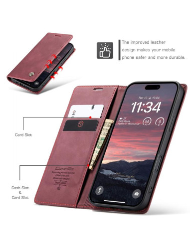 Cover iPhone Air Pelle PU Flip Marrone Rosso | Melacompro