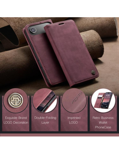 Cover iPhone Air Pelle PU Flip Marrone Rosso | Melacompro