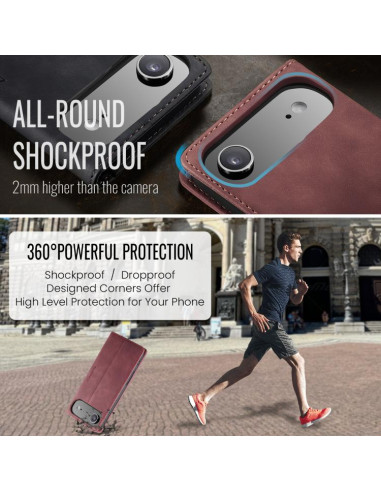 Cover iPhone Air Pelle PU Flip Marrone Rosso | Melacompro