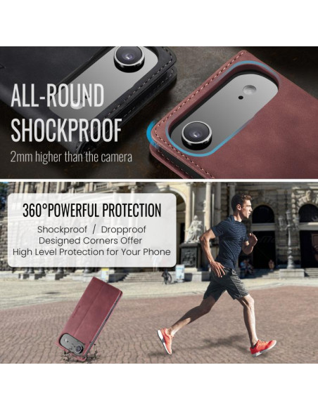 Cover iPhone Air Pelle PU Flip Marrone Rosso | Melacompro