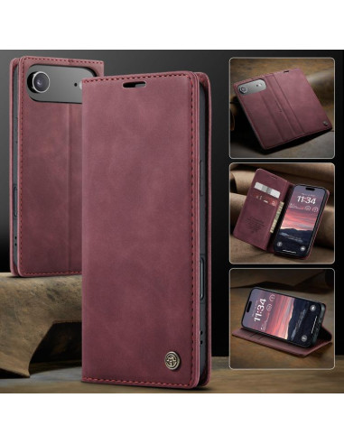 Cover iPhone Air Pelle PU Flip Marrone Rosso | Melacompro