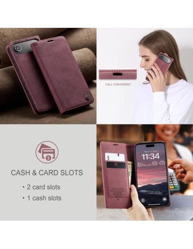 Cover iPhone Air Pelle PU Flip Marrone Rosso | Melacompro