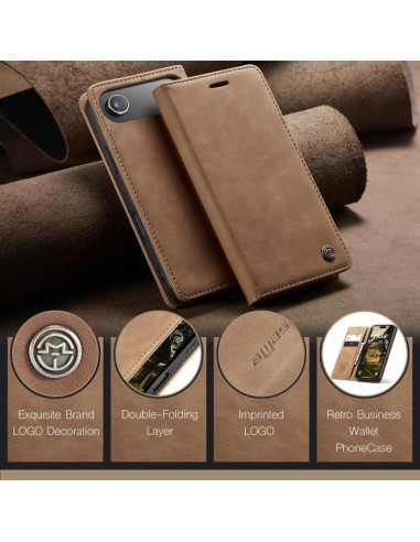 Cover iPhone Air Pelle PU Flip Marrone | Melacompro