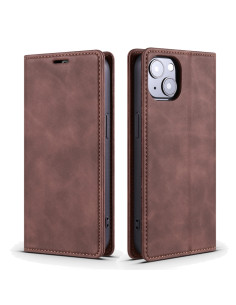 Cover iPhone 13 Pelle Portafoglio Marrone con Slot