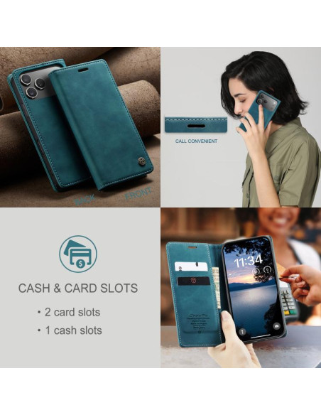 Cover iPhone 17 Pro Max Pelle Caffè Blu | Melacompro