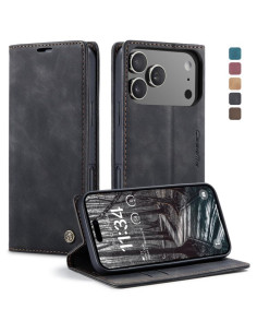 Cover iPhone 17 Pro Pelle Multifunzionale a Libro Nero