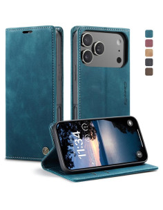 Cover iPhone 17 Pro Pelle Multifunzionale a Libro Blu