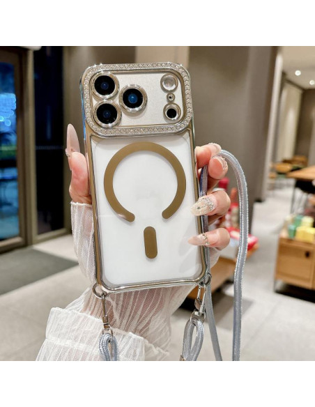 Cover iPhone 17 Pro Max Strass Arancione Argento | Melacompro