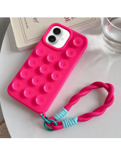 Cover iPhone 16 Silicone Rosa con Cordino