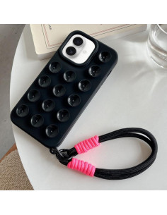 Cover iPhone 16 Silicone Rosa con Cordino Nero