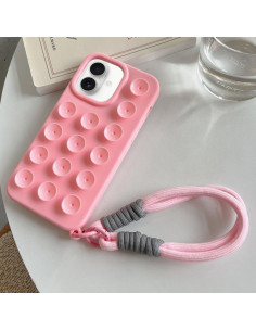 Cover iPhone 16 Silicone Rosa con Cordino