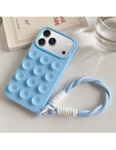 Cover iPhone 17 Pro Max Silicone Rosa con Cordino Blu