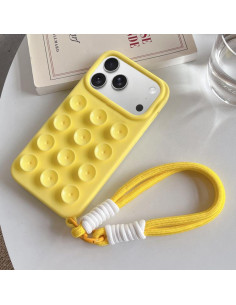 Cover iPhone 17 Pro Max Silicone Rosa con Cordino Giallo