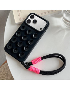 Cover iPhone 17 Pro Max Silicone Rosa con Cordino Nero