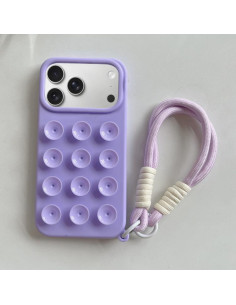 Cover iPhone 17 Pro Silicone Rosa con Cordino Viola