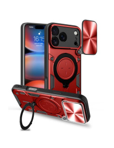 Cover iPhone 17 Pro Max Denim PC + PU Blu Scuro Rosso