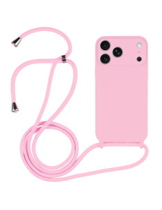 Cover iPhone 17 Pro Silicone Liquido Nero con Laccio Rosa