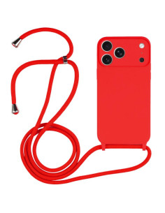 Cover iPhone 17 Pro Silicone Liquido Nero con Laccio Rosso