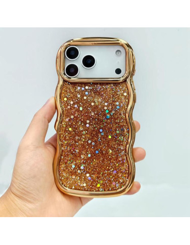 Cover iPhone 17 Pro Max Onde Glitterate Nero Oro | Melacompro