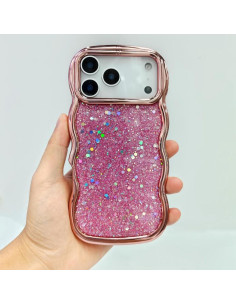 Cover iPhone 17 Pro Max Onde Glitterate Nero Rosa