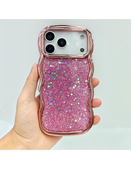 Cover iPhone 17 Pro Max Onde Glitterate Nero Rosa | Melacompro