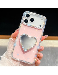 Cover iPhone 17 Pro Max Diamante Glitterato Cuore Rosa Light Rosa