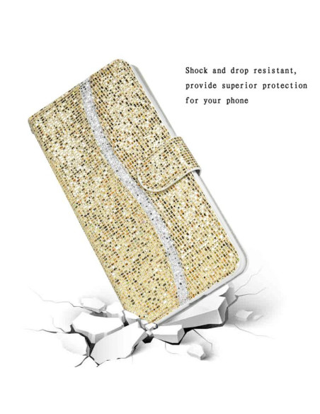 Cover iPhone 17 Pro Pelle Glitterata Nero Oro | Melacompro