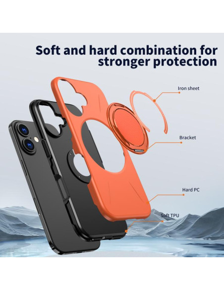 Cover iPhone 16 PC TPU MagSafe Rosa Arancione | Melacompro