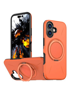 Cover iPhone 16 Plus Pelle Magnetica Business Nero Arancione