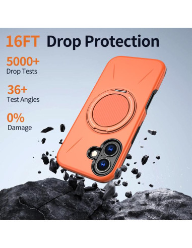 Cover iPhone 16 Plus Pelle Magnetica Nero Arancione | Melacompro