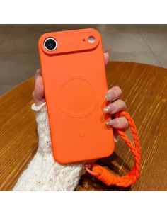 Cover iPhone Air Silicone Liquido Nero con Cordino Arancione