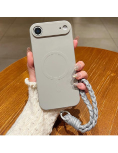 Cover iPhone Air Silicone Liquido Nero con Cordino Grigio